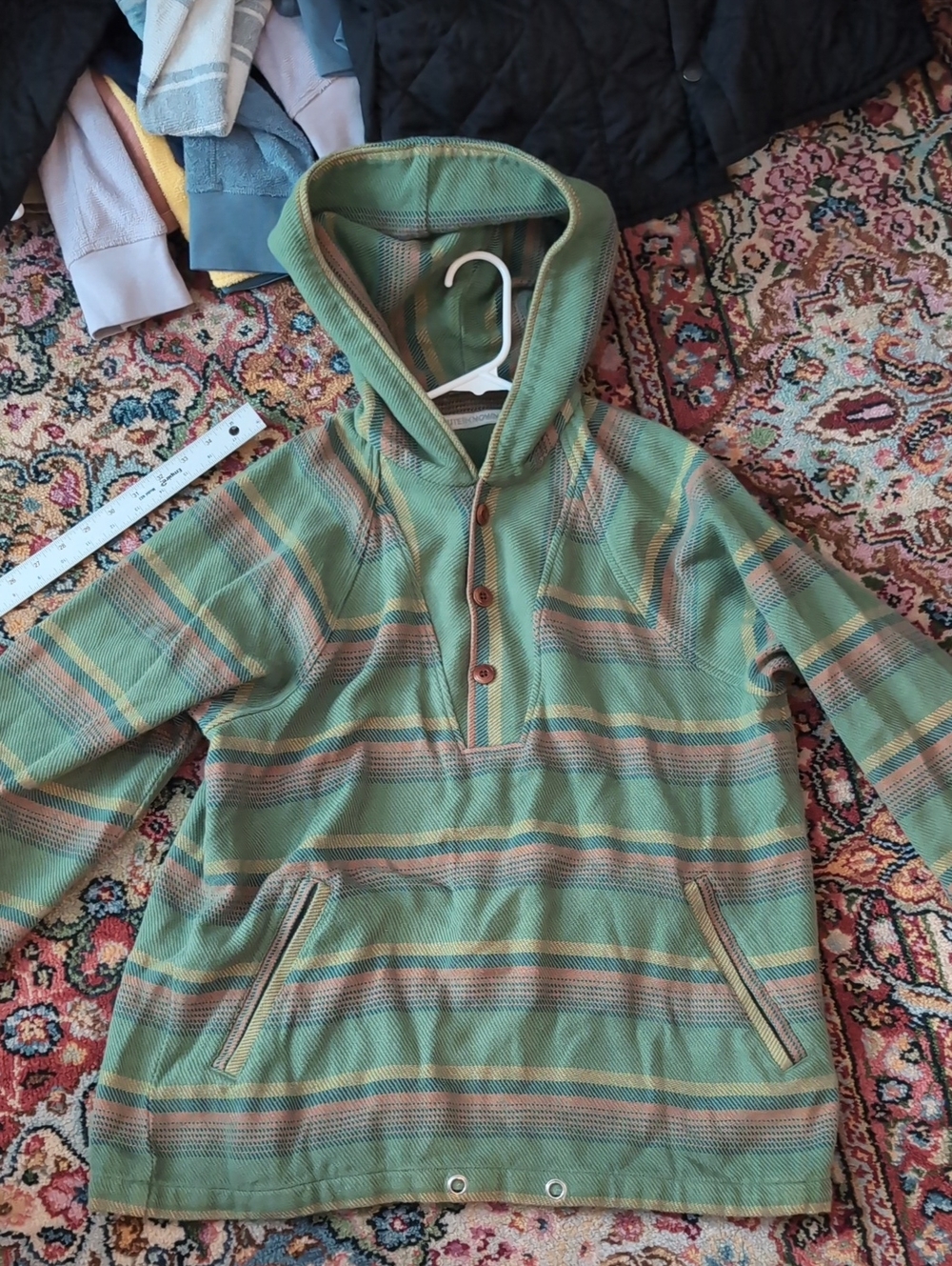 Outerknown Green And Orange Striped Blanket Shirt Hoodie